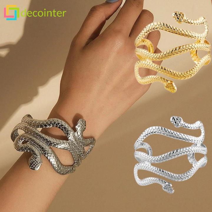 Euramerican Punk Metal Exaggerated Snake Shaped Armband Bracelet Retro Trendy Charm Cuff Bangle Personalized Opening Adjustable Jewelry Accessories