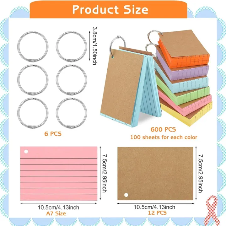 JDXHLAU%20600%20Pcs%20Index%20Cards%20with%20Ring,%203%20X%204%20Inch%20Colored%20A7%20Colorful%20Flash%20Cards%20with%20Ring%20Underline%20Study%20Cards%20-%20Image%202