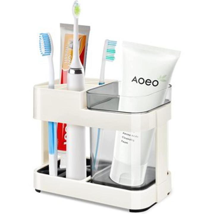 Toothbrush and Toothpaste Stand Holder with 1 Cups for Bathroom Storage Organizer | 4 Slots for Electric Toothbrush, Toothpaste, Razor
