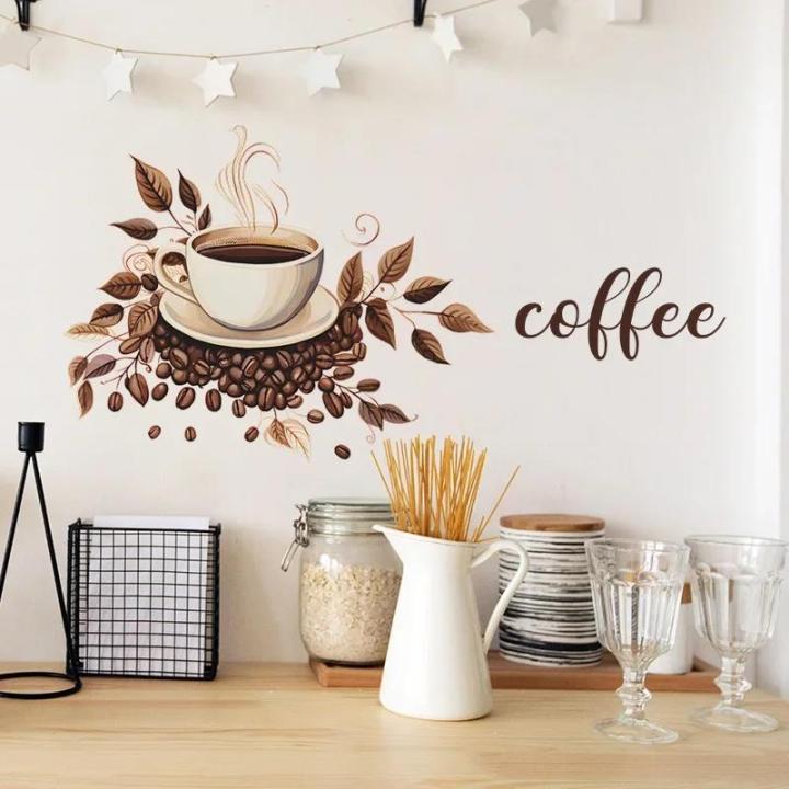 Personalized Creative Coffee Cup Cafe Background Landscaping Decorative Wall Stickers Wholesale Self-adhesive Wall Stickers