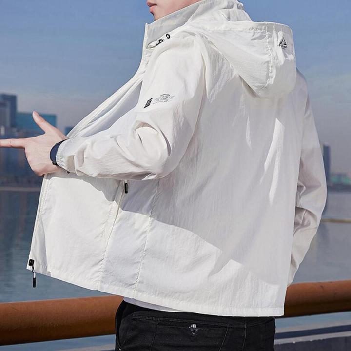 Sun Protection Jacket Trendy Lightweight Hooded Zipper Hood Elastic Cuff Coat for Travel Men Jacket Sun Protection Top