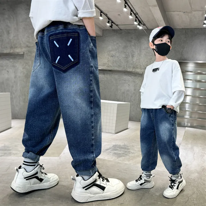 Boys Jeans Spring 2024 New Loose Pants Denim Children's Handsome Autumn Cartoon Trousers 2 3 4 5 6 7 8 9 10 11 12 13 14 Years