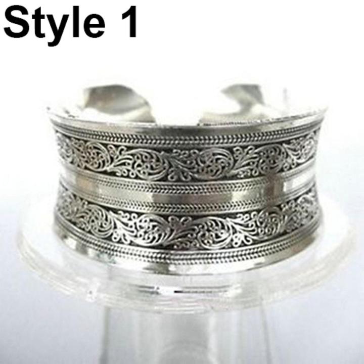 Vintage Tibetan Silver Elephant Carved Open Bangle Cuff Wide