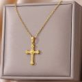 Gold Color Pendant Necklace for Women 316L Stainless Steel Jewelry Aesthetic Accessorie Wave Cross Goddess Necklace. 