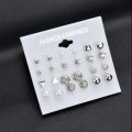 12 Pairs Stud Earring Set Trendy Square Ball Heart Small Earrings Women Christmas Earring. 