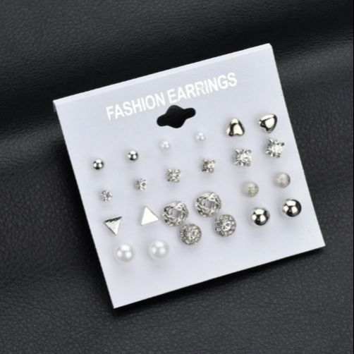 12 Pairs Stud Earring Set Trendy Square Ball Heart Small Earrings Women Christmas Earring