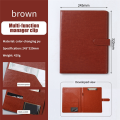 A4 Leather Folder Multifunctional Business Contract Folder with Notes Business Stationery Folder Brown. 