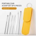 6 Piece ear Pick Set Portable ear Cleaner Set Leather Case With Stainless Steel. 