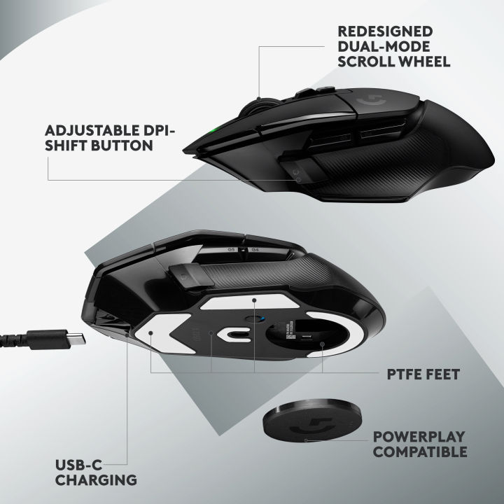Logitech%20G502%20X%20Lightspeed%20Wireless%20Gaming%20Mouse%20-%20Optical%20Mouse%20with%20LIGHTFORCE%20Hybrid%20Optical-Mechanical%20switches,%20Hero%2025K%20Gaming%20Sensor,%20Compatible%20with%20PC/macOS/Windows%20-%20Black%20-%20Image%205