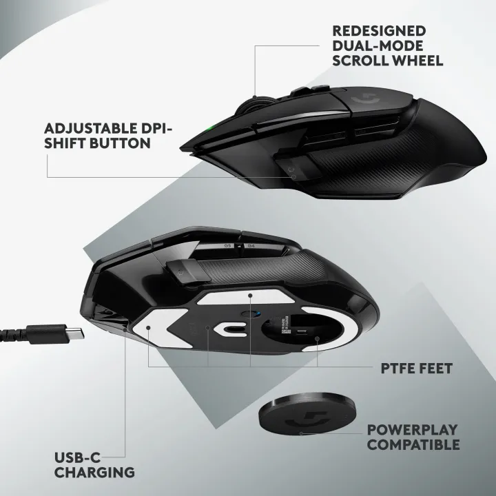 Logitech%20G502%20X%20Lightspeed%20Wireless%20Gaming%20Mouse%20-%20Optical%20Mouse%20with%20LIGHTFORCE%20Hybrid%20Optical-Mechanical%20switches,%20Hero%2025K%20Gaming%20Sensor,%20Compatible%20with%20PC/macOS/Windows%20-%20Black%20-%20Image%205
