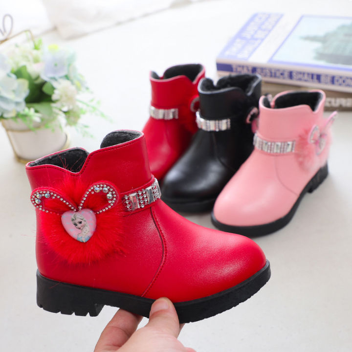 Girls Cotton Boots Baby Mid Top Kids Warm Shoes 2023 Winter Fashion Rabbit Ears Rhinestones Little Girls Big Cotton Boots