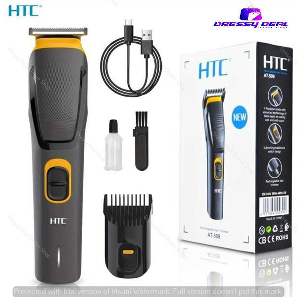 Htc AT-509 Multifunction Men's Trimmer with Stainless Steel Blades Type C charging -Sleek Black Design