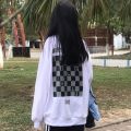 Street Fashion Personality Fashion Chessboard Plaid Hop Thin Sweater Women's Loose Korean Style Loose Spring Autumn Fashionins_. 