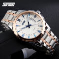 SKMEI 9069 Silver And RoseGold Two-tone Stainless Steel Analog Watch For Men - Royal Blue And RoseGold. 