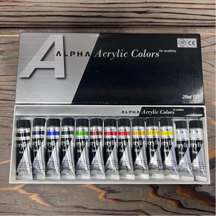 Alpha Silver Label Acrylic Paint Set (20ml, 12 Colours)for Artist and Academy