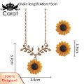 Carat Sunflower Leaf Charm Clavicle Chain Necklace Ear Studs Earring Women Jewelry Set. 