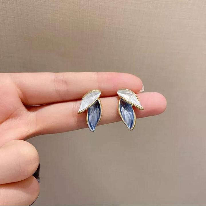 Blue and White leaves Jewelry Earrings Punk Jewelry For Cool Women Girl Friendship Gifts