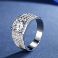 MJZ026 Simple Business White Gold Plated Mock Men's Ring Micro Set 1.25 Carat Zircon Four Prong Ring. 