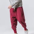 Harem Pants Baggy Drawstring Men Drop-crotch Pockets Trousers for Daily Wear.
