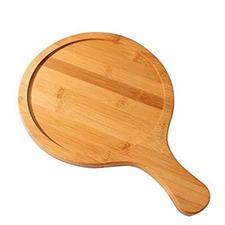10 inch Round Pizza Tray, Wooden Pizza Plate Tray with Handle, Baking Tray Pizza Stone Cutting Board Platter Pizza Cake Bakeware Tools