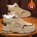 Winter men's shoes, new fleece high-top martin boots, men's trend, versatile, thickened warm cotton shoes, cargo shoes, short boots.