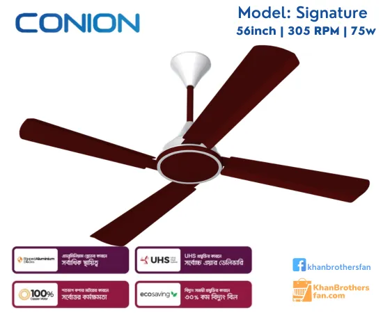 Conion Signature Ceiling Fan 56 inch, RPM: 305, Watt: 75, Color: Brilliant Maroon, 07 Years Guaranty