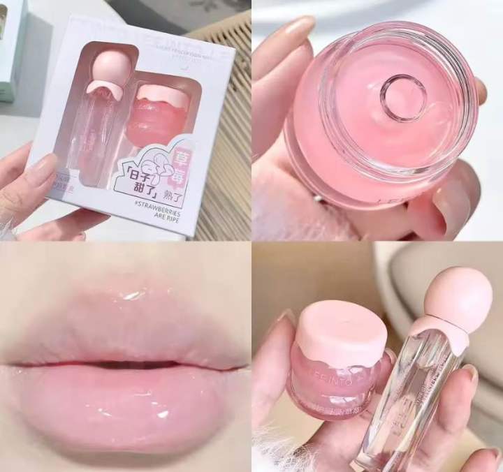 LEE%20INTO%20Strawberry%20Lightweight%20Lips%20Set%20Clear%20Glass%20Moisturizing%20Lip%20Balm%20Transparent%20Lip%20Oil%20Hydrating%20Jelly%20Day%20&%20Night%20Lip%20Mask%20Settle%20-%20Image%202