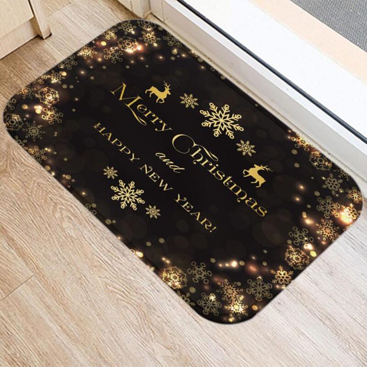 Black Golden ChristSnow Decoration 40*60 Kitchen Entrance Door Mats Coral Velvet Carpet Doormat Indoor Floor Anti-Slip Rug-40cmx60cm
