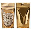 100Pcs Gold Aluminum Foil Clear Bag Zip Lock with Hang Hole Stand Up Tear Notch Reusable Food Nut Candy Packaging Pouches.