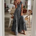 Women Floral Print Casual Dress Summer Elegant V-neck Pleated Vintage Bohemian Maxi Dresses Female Big Swing Holiday Long Dress. 