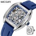 MEGIR Fashion Silicone Barrel Mechanical Watches Hollow Dial Design Men Automatic Watch 30M Waterproof Reloj Hombre 8601.