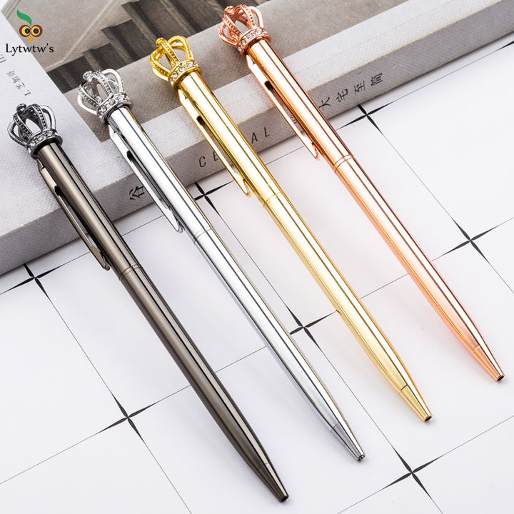 1Piece Lytwtw's Crystal Shiny Metal Crown Ballpoint Pen Interesting Ball Ballpoint Pen School Stationery School Office Supplies