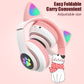 JST-28 Wireless Headphones Cat Ears Bluetooth Earphones Stereo Music Earbuds Bluetooth 5.0 Sports Gaming Headset with Mic.