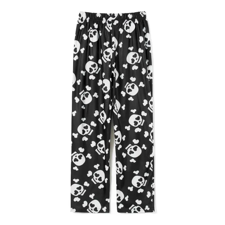 Combhasaki%20Womens%20Fuzzy%20Pajama%20Pants%20Sleepwear%20Skull%20Print%20Elastic%20Waist%20Long%20Pants%20Thickened%20Nightwear%20Halloween%20Lounge%20Bottoms%20-%20Image%202