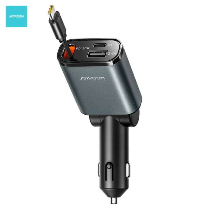 Joyroom JR-CCL07 3-in-1 Retractable 60w Car Charger Type c cable