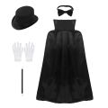 5Pcs Kids Magician Role Play Costume Outfit Cape Hat Magic Wand Gloves Necktie Set for Halloween Cosplay Fancy Party Dress Up. 