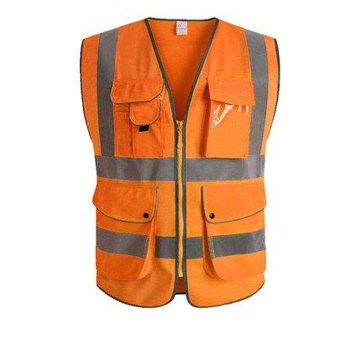 9 Pockets Safety High Visibility Zipper Front Safety Vest With ...