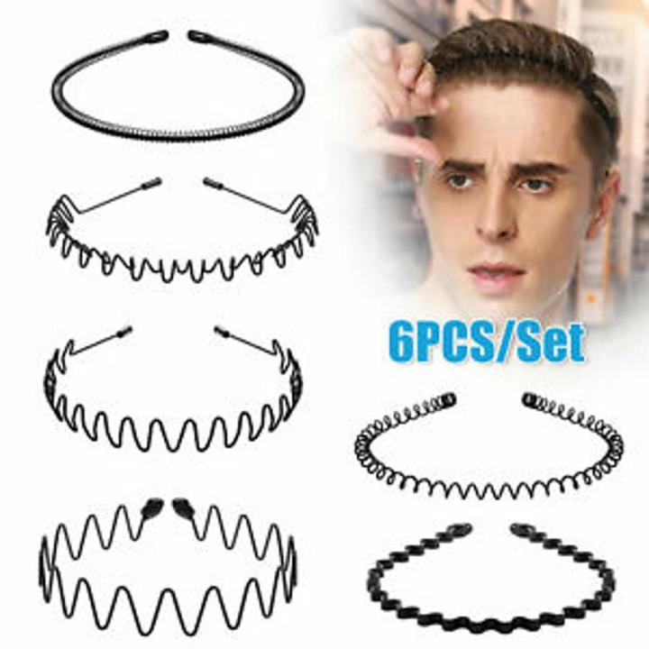 6PCS Sports Men Style For Hairband Band Comb Metal Headband Hair