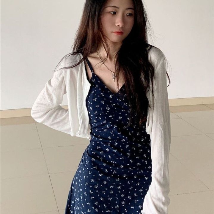 Summer Fresh White Ice Silk Summer Sun Protection Cardigan Halter Skirt Outer Wear Small Waistcoat Vest Short Coat