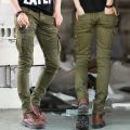 Motorcycle Denim Pants Men's Black Jeans Fashion Stretch Zipper Skinny Jeans Pleated Moto Biker Men Slim Pants Hot Selling. 