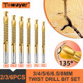 2/3/6pcs Twist Drill Bit Set Serrated Titanium Plated Hss Screw Thread Bit Screw Metric Composite Tap Drilling Polishing Tools. 