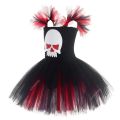 Scary Skull Ghost Costume for Girls Halloween Day of The Dead Horror Clothes Black Red Kids Carnival Party Fancy Tutu Dress Up.