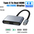 2 Port USB C Hub to Dual HDMI Splitter 4K 60HZ Dual Screen Expansion Type C Docking Station For Macbook Laptop Mobile Phone PC. 