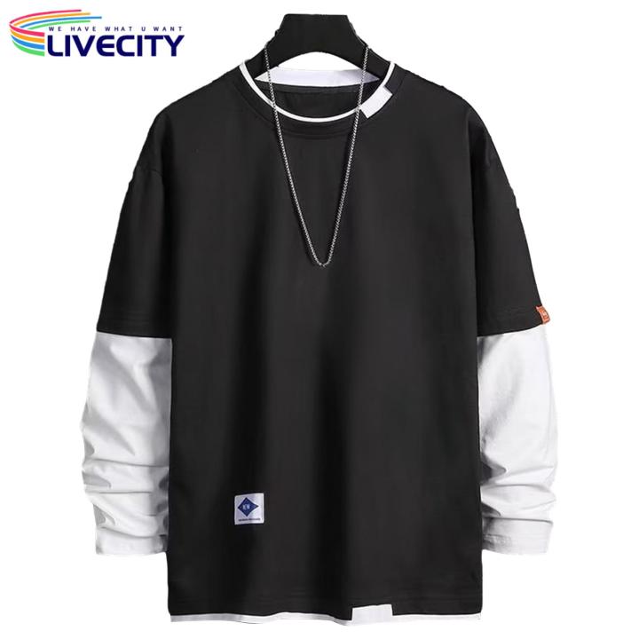 Decorative%20Splicing%20Style%20T-shirt%20Stylish%20Men's%20Two-piece%20Patchwork%20Sweatshirt%20Trendy%20Fall/winter%20Hop%20Stwear%20for%20Soutast%20Asian%20Fashion%20Enthusiasts%20Men%20Round%20Neck%20T-shirt%20-%20Image%209