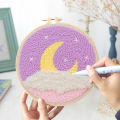 Scenery Moon Punch Needle Embroidery Starter Kits DIY Craft Set Rug Hooking Punch Needle Tool With Threader Fabric Wool Yarn Vnce Lncei.