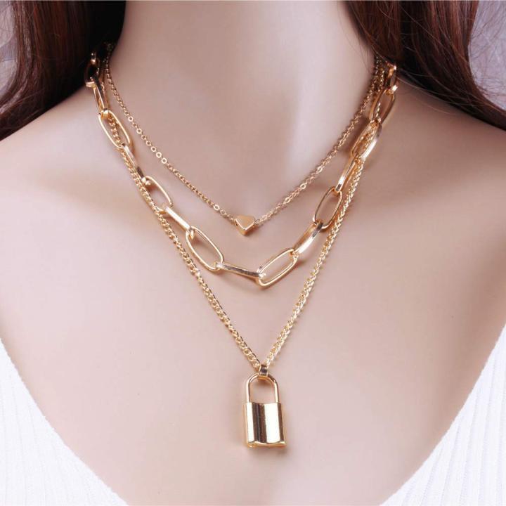 Retro%20Multi-layer%20Geometric%20Lock-Shaped%20Love%20Necklace%20European%20and%20American%20Punk%20Exaggerated%20Thick%20Chain%20Hip-Hop%20Pendant%20Necklace%20for%20Women%20Ladies%20-%20Image%204