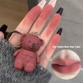 Cute Bear Keychain Lip Mud Matte Velvet Mousse Grey Pink Lipstick Waterproof Long Lasting Non-Stick Cup LipGloss Korean Cosmetic.
