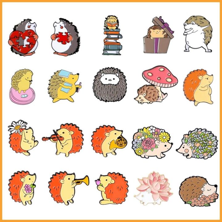 Cute Cartoon Hedgehog Brooch Creative Book Cup Stitching Heart Metal Badge Pin For Kids Costume Backpack Jewelry Gift