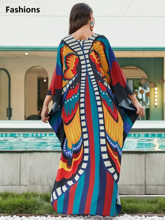 Fashions%20Plus%20Size%20Kaftan%20Dresses%20for%20Women%20Print%20Beach%20Bikini%20Swimsuit%20Caftan%20mumu%20Dress%20Batwing%20Sleeve%20Cover%20Up%20-%20Image%206