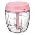 Large Handy and Compact Chopper Handy Quick Cutter for Kitchen, 3 Blade Stainless Steel, Pull String, Pink (350ml). 